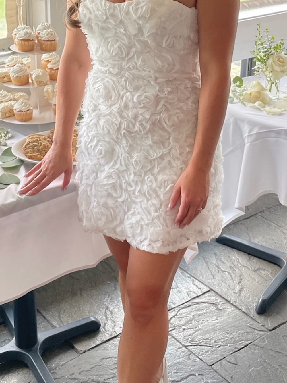 Strapless White Rose-Textured Cocktail Dress